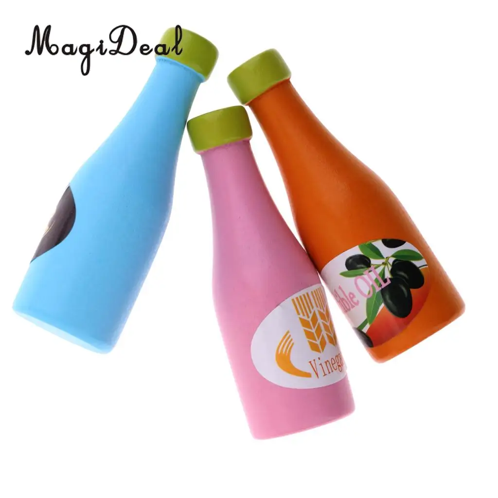 MagiDeal Colorful 3Pcs/Pack Wooden Seasoning Bottles for Children Thinking Ability Pretend Play Food Role Play Game Kitchen Toy 