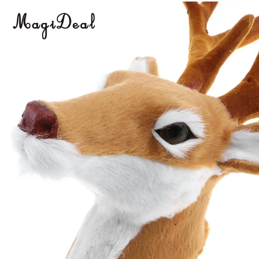 Realistic Stuffed Deer Head Model Toy Faux Fur Animal Wall Hanging Decoration Home Christmas Party Ornament Gift