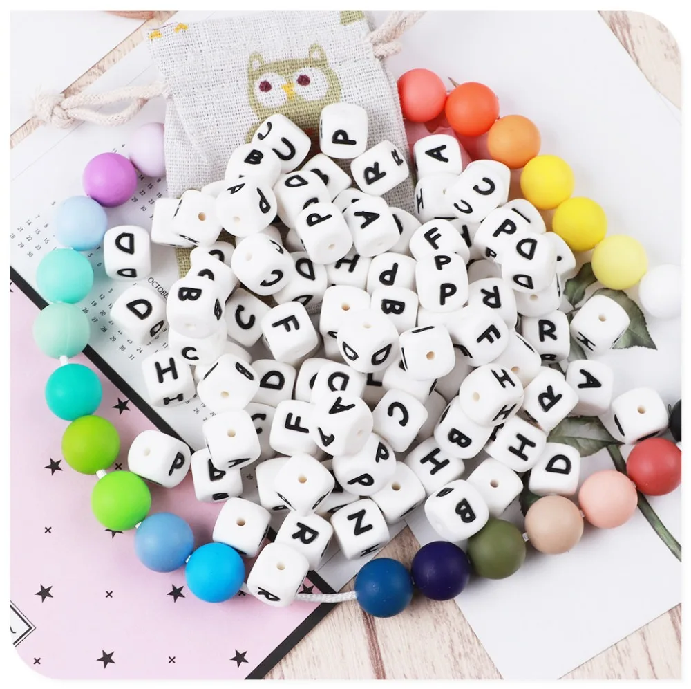 10 Uds. De cuentas de silicona con letras del alfabeto, mordedor con nombre personalizado, cadenas de chupete de silicona hechas a mano, cuentas sin BPA