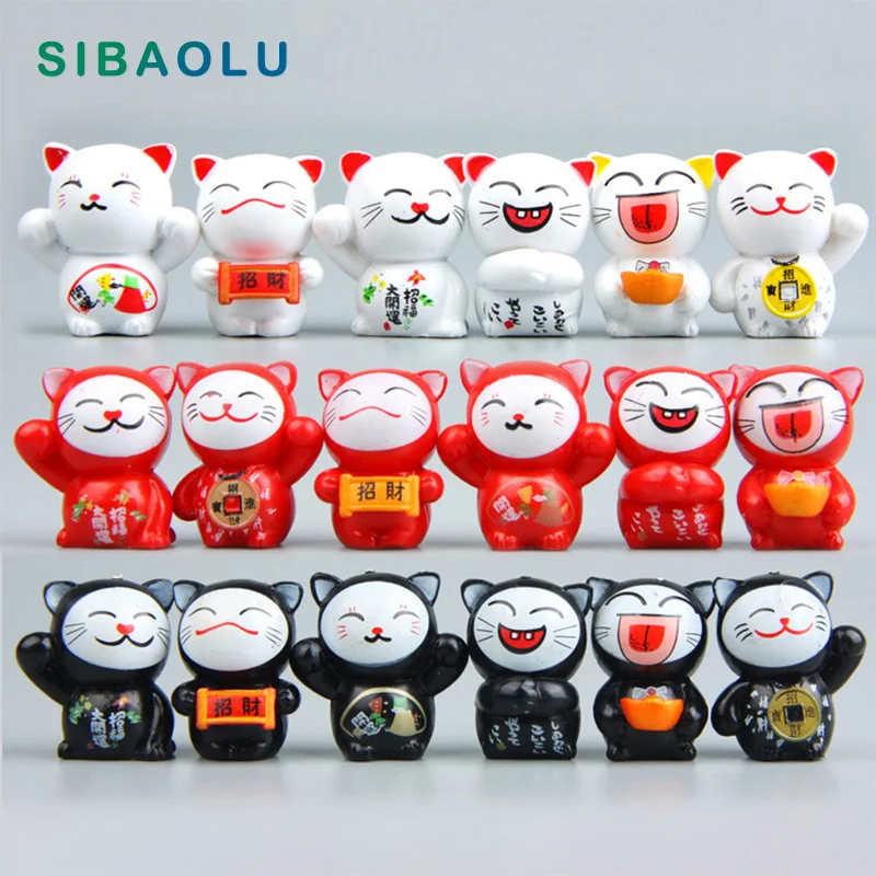 Mini estatuilla de gato de la suerte, modelo de animal de jardín de hadas, musgo, micro paisaje, decoración del hogar, accesorios de decoración de jardín de hadas en miniatura