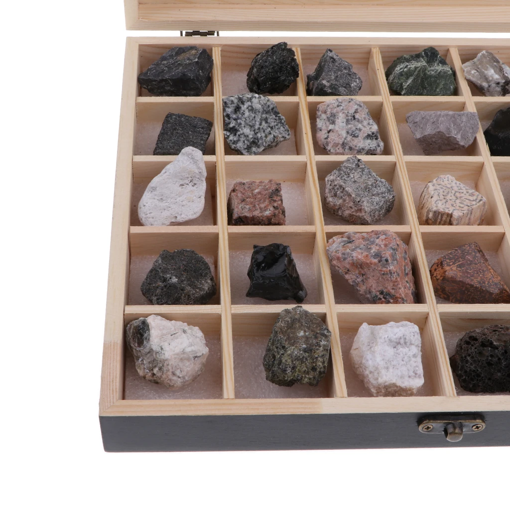 Rock & Mineral Collection - Igneous Rock Set Geology Specimens Earth Science Educational Toy - Wooden Box Of 30pcs Magmatic Rock