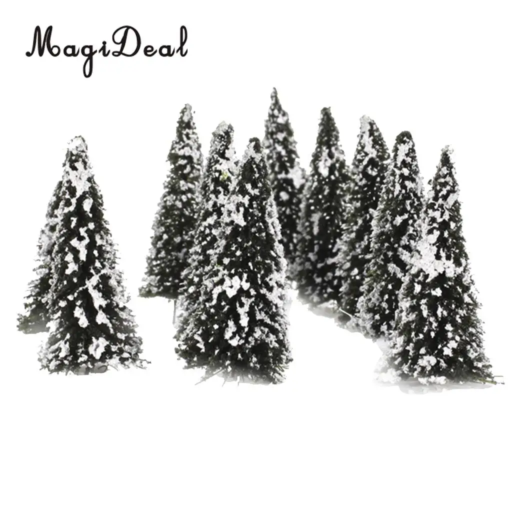 MagiDeal 10Pcs 1/150 White Dark Green Scenery Landscape Model Cedar Trees for Train Track Building Model Layout Prop 8cm