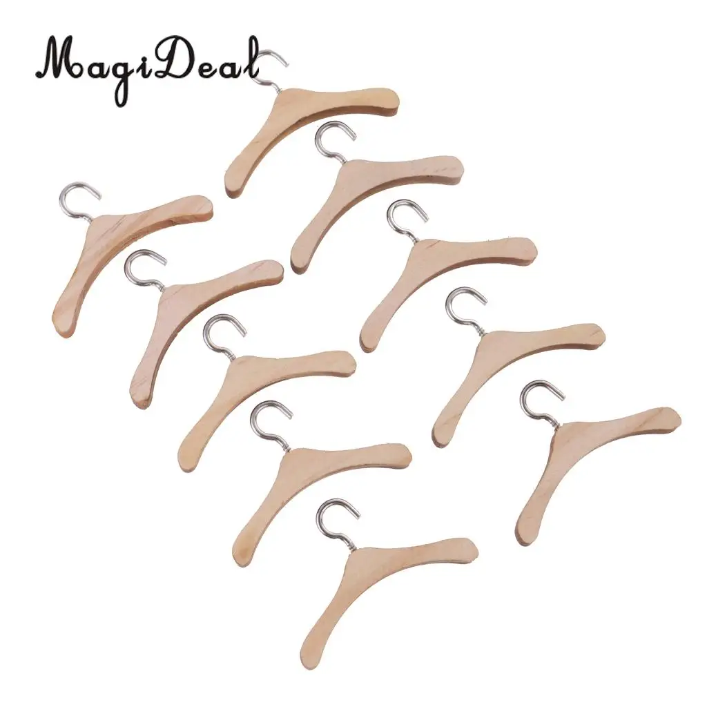 DIY Assembled Wooden Clothes Hanging Shelf and 10 Pieces Clothes Hook Hanger for 12'' Blythe Dolls