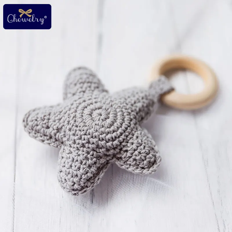 Sonajero de punto para bebé, campanas de ganchillo, estrella, juego de gimnasio para bebé, dentición, anillo de madera, mordedor, regalo para niños, juguetes Montessori, 1 ud. - imagen 4