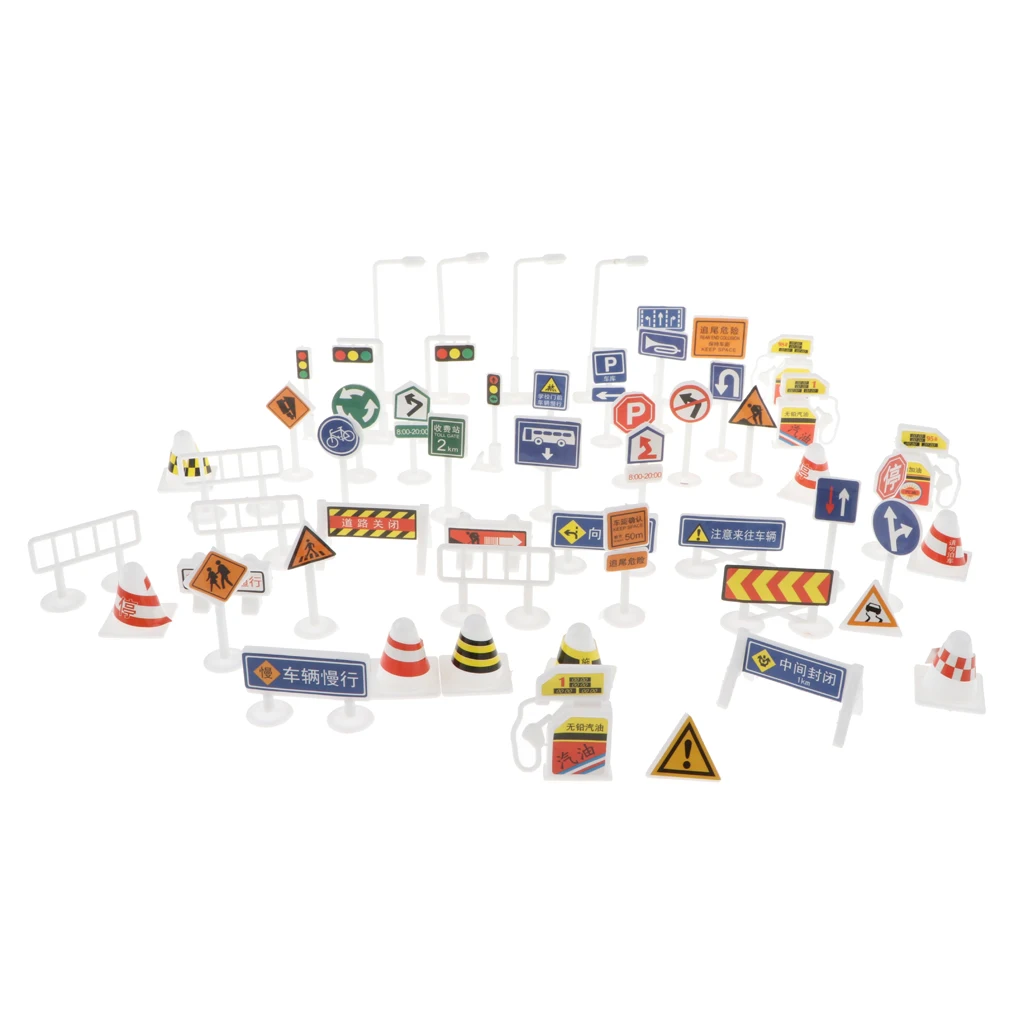 56pcs Block Street Traffic Sign Playset Toy Traffic Knowledge Educational Various street signs and signals Traffic Signs Toys