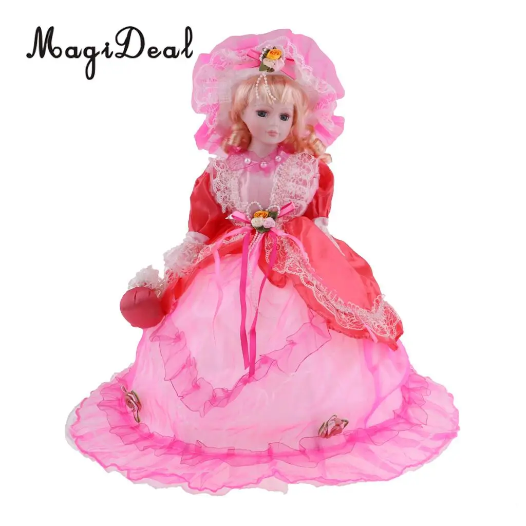 Pretty Lady Victorian Porcelain Doll Splicing Doll Wearing Evening Dress 18 Inch