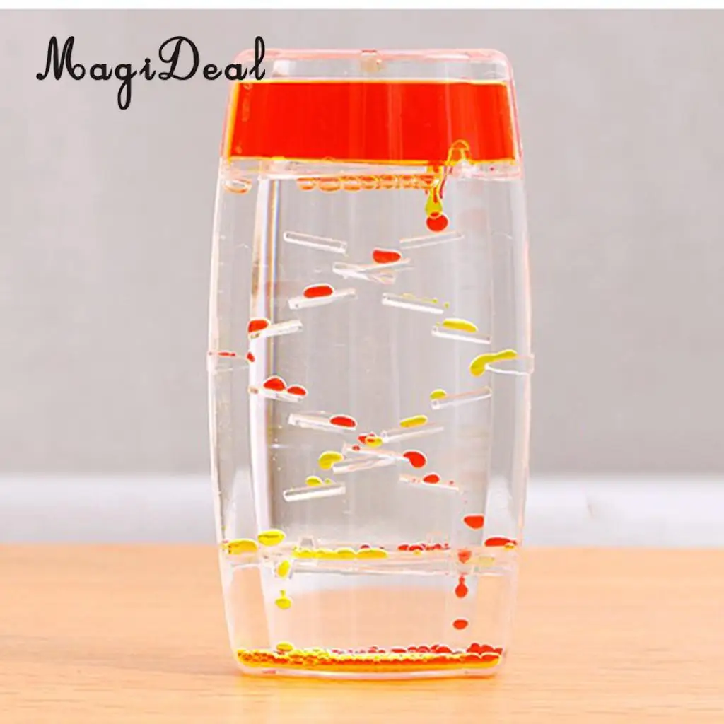 MagiDeal 1Pc Acrylic Creative Square Floating Oil Liquid Bubbler Motion Timer Hour Glass Ladder Home Desk Decor Random Color