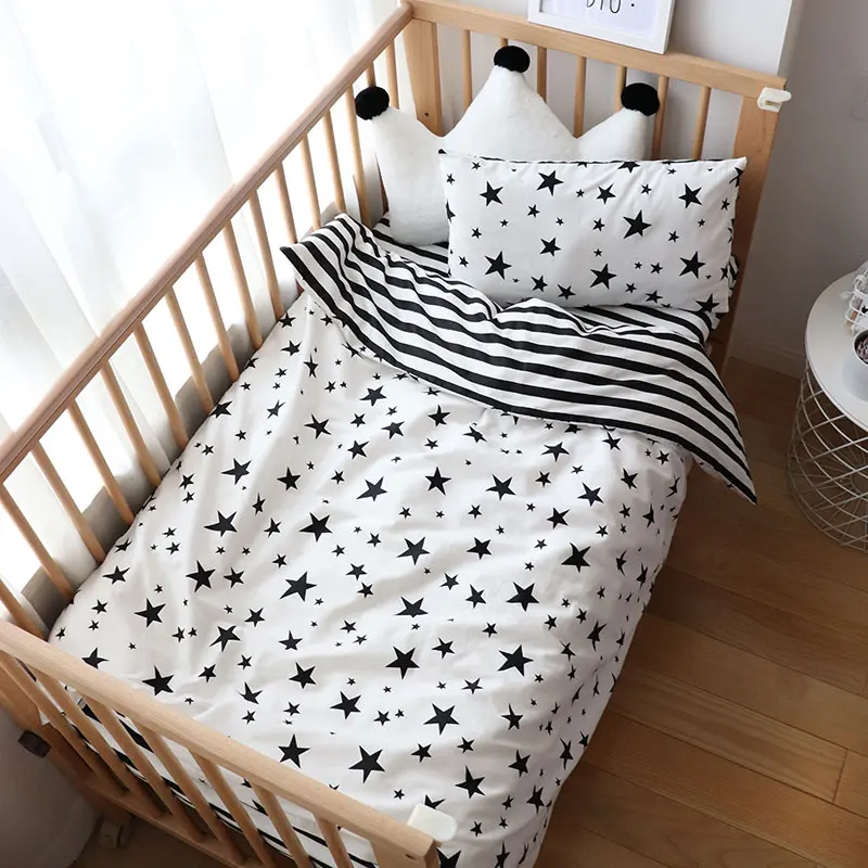 Juego de ropa de cama de algodón suave para bebé, juego de cama de cuna de estrella a rayas nórdicas con parachoques, artículos de lino para recién nacidos, decoración de guardería - imagen 4