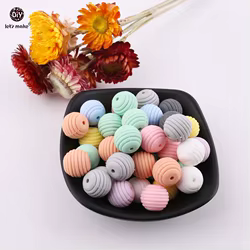 Let's make-20 piezas de mordedor de bebé con cuentas de silicona en espiral, collar hecho a mano de 15mm para mamá, accesorios de dentición para bebé