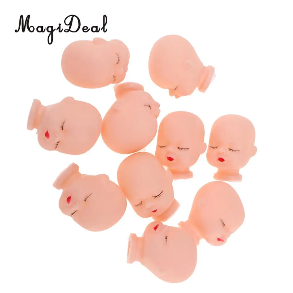 10 Pieces Red Lips Sleeping Baby Doll Heads Sculpt For Mini Keychain Baby Toy DIY Custom Body Parts