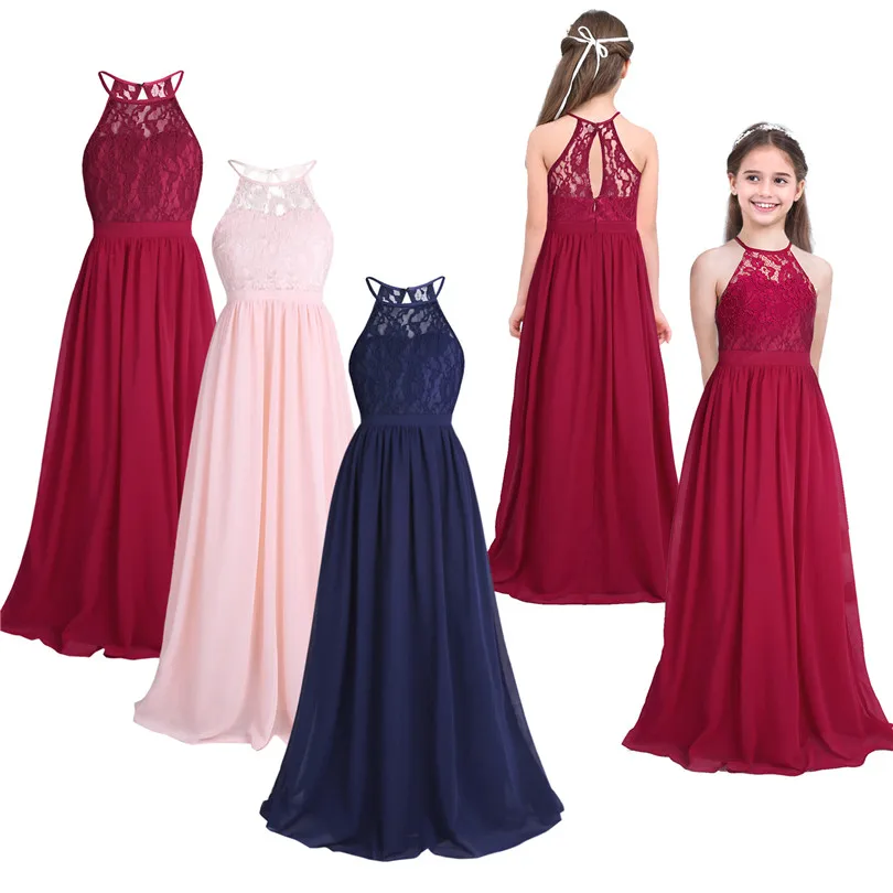 IEFiEL-vestido de encaje de tul sin mangas para niñas, vestido de fiesta Formal, baile de graduación, princesa, dama de honor, ropa de boda para niños y adolescentes - imagen 2