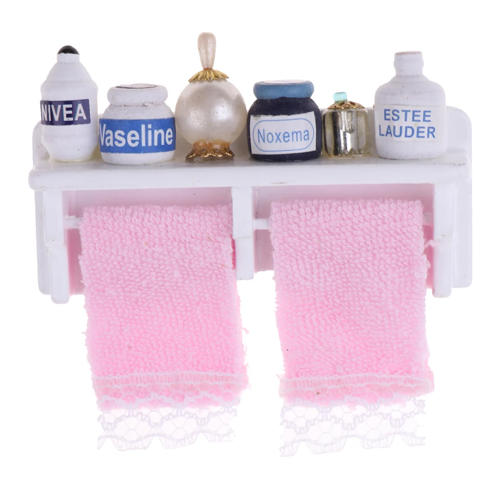 1/12 Dollhouse Miniature Bathroom Kit Wooden Tower Shelf Furniture White
