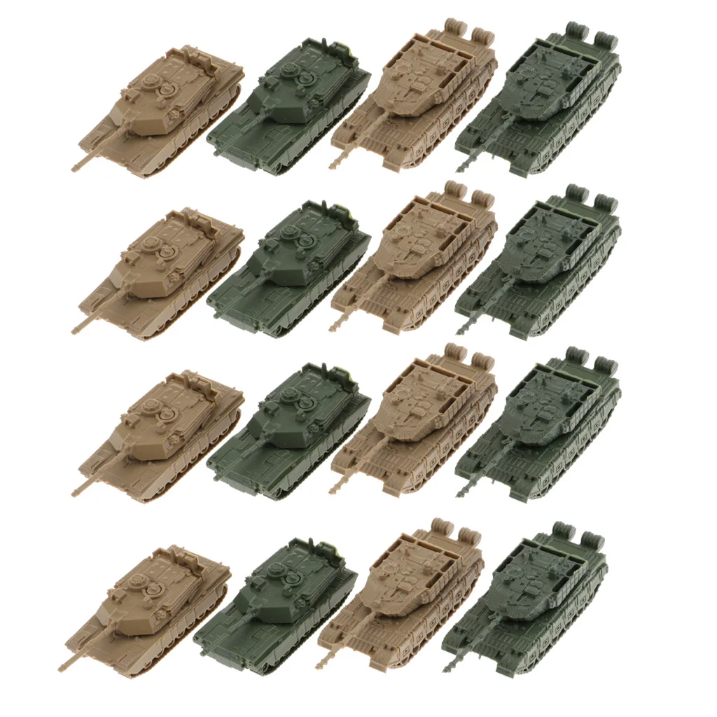 16PCS 1/144 Tank Model 360 Degree Rotatable Fort Model Collections 4D Heavy Tank