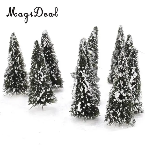 MagiDeal 10Pcs 1/150 White Dark Green Scenery Landscape Model Cedar Trees for Train Track Building Model Layout Prop 8cm
