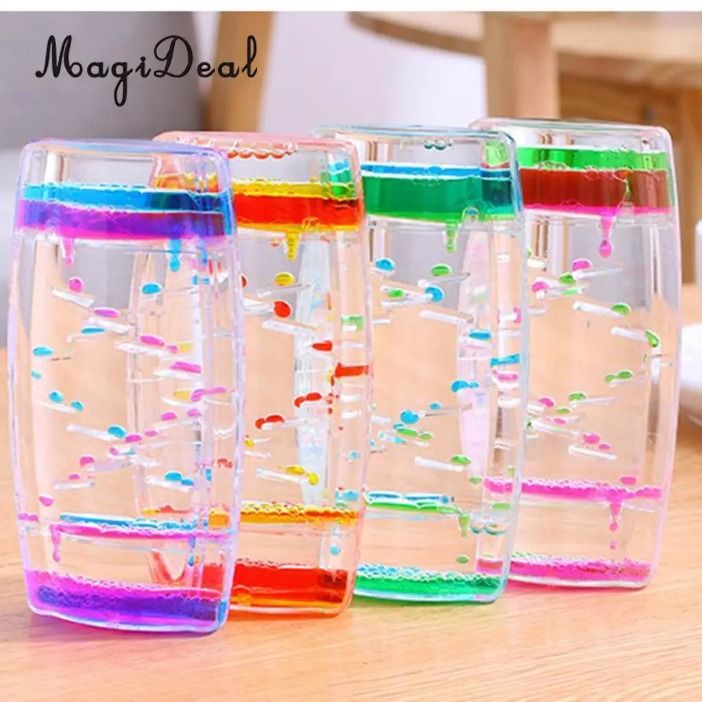 MagiDeal 1Pc Acrylic Creative Square Floating Oil Liquid Bubbler Motion Timer Hour Glass Ladder Home Desk Decor Random Color