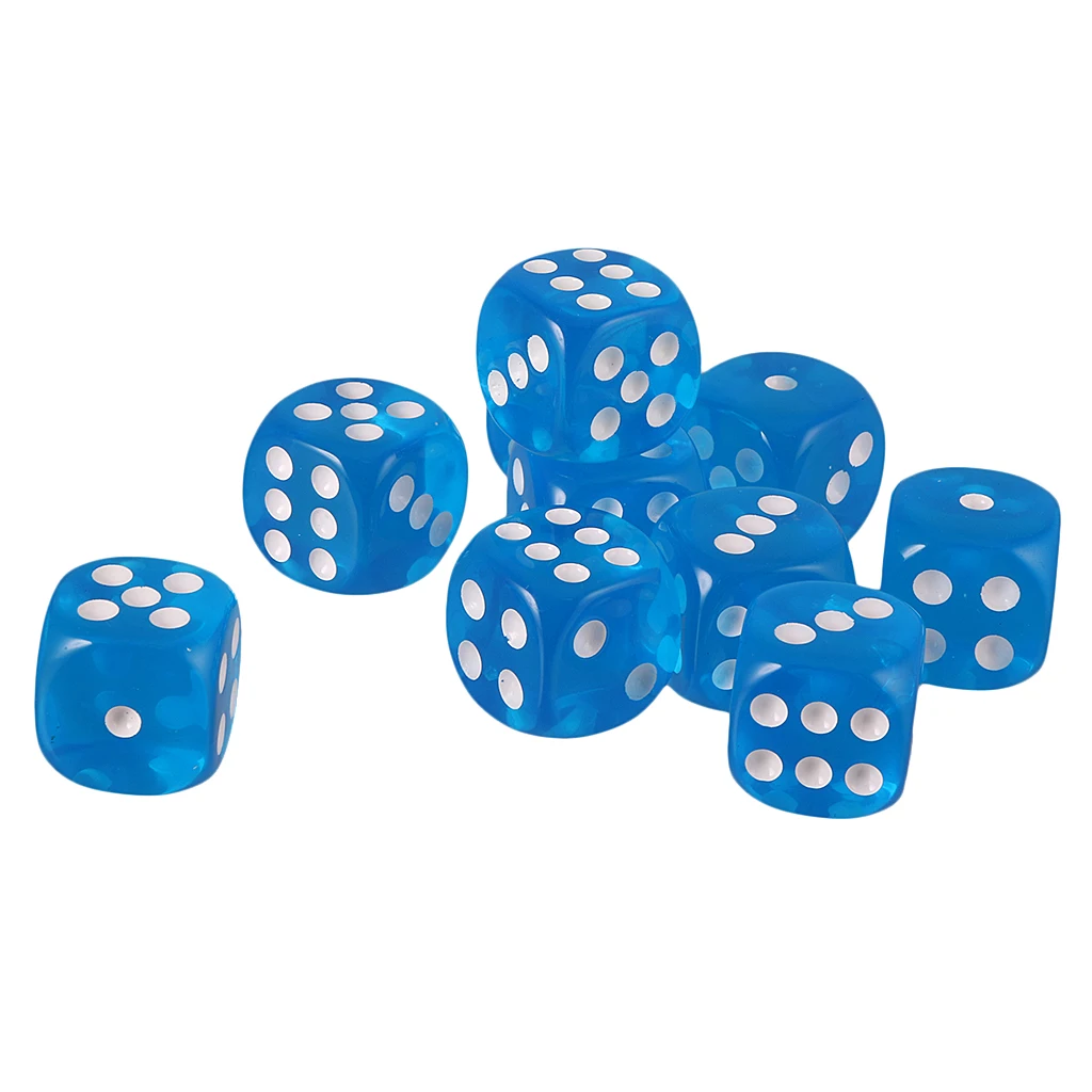 Pack of 10 D6 Dice Sets Acrylic Six-side for D&D TRPG Party Board Game Kids Toys