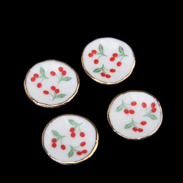15pcs Dollhouse Miniature Dining Ware Porcelain Tea Set Dish Cup Red Cherry