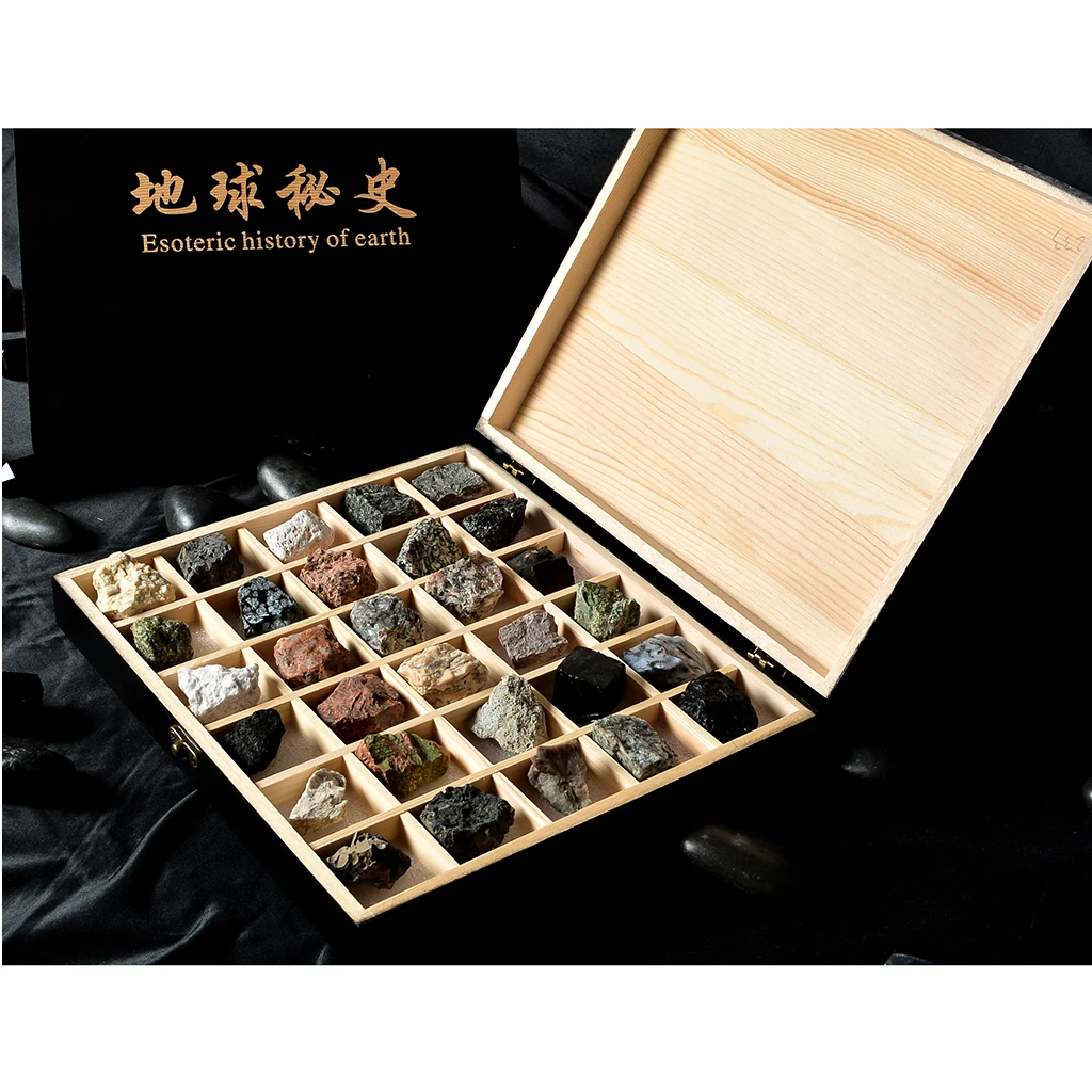 Rock & Mineral Collection - Igneous Rock Set Geology Specimens Earth Science Educational Toy - Wooden Box Of 30pcs Magmatic Rock
