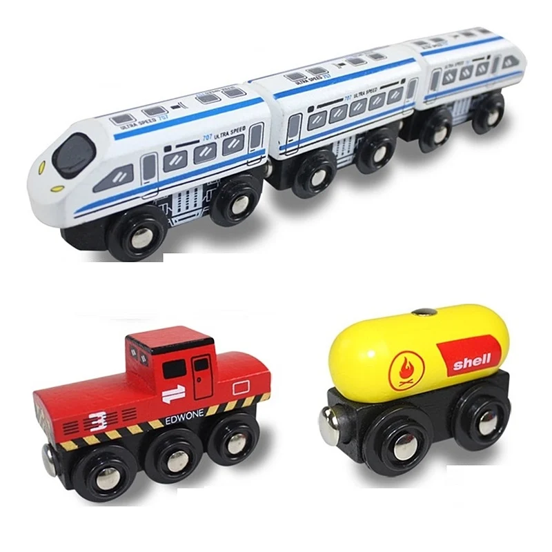 Tren de madera magnético para niños con locomotora y pista ferroviaria - imagen 3