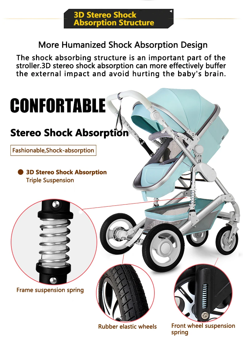 High Landscape Luxury Infant 3 in 1 stroller Baby Stroller Carriage Basket Four Wheels Stroller Baby Safe Seat