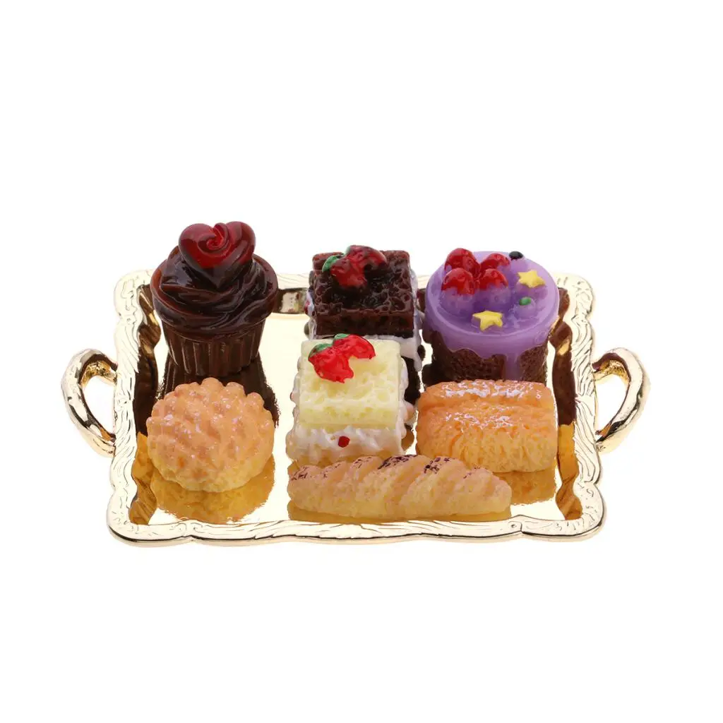 1:12 Dollhouse Miniature Food Cake Plate Breads Set for Kitchen Table Decoration Accessory perfect for pretend play toys
