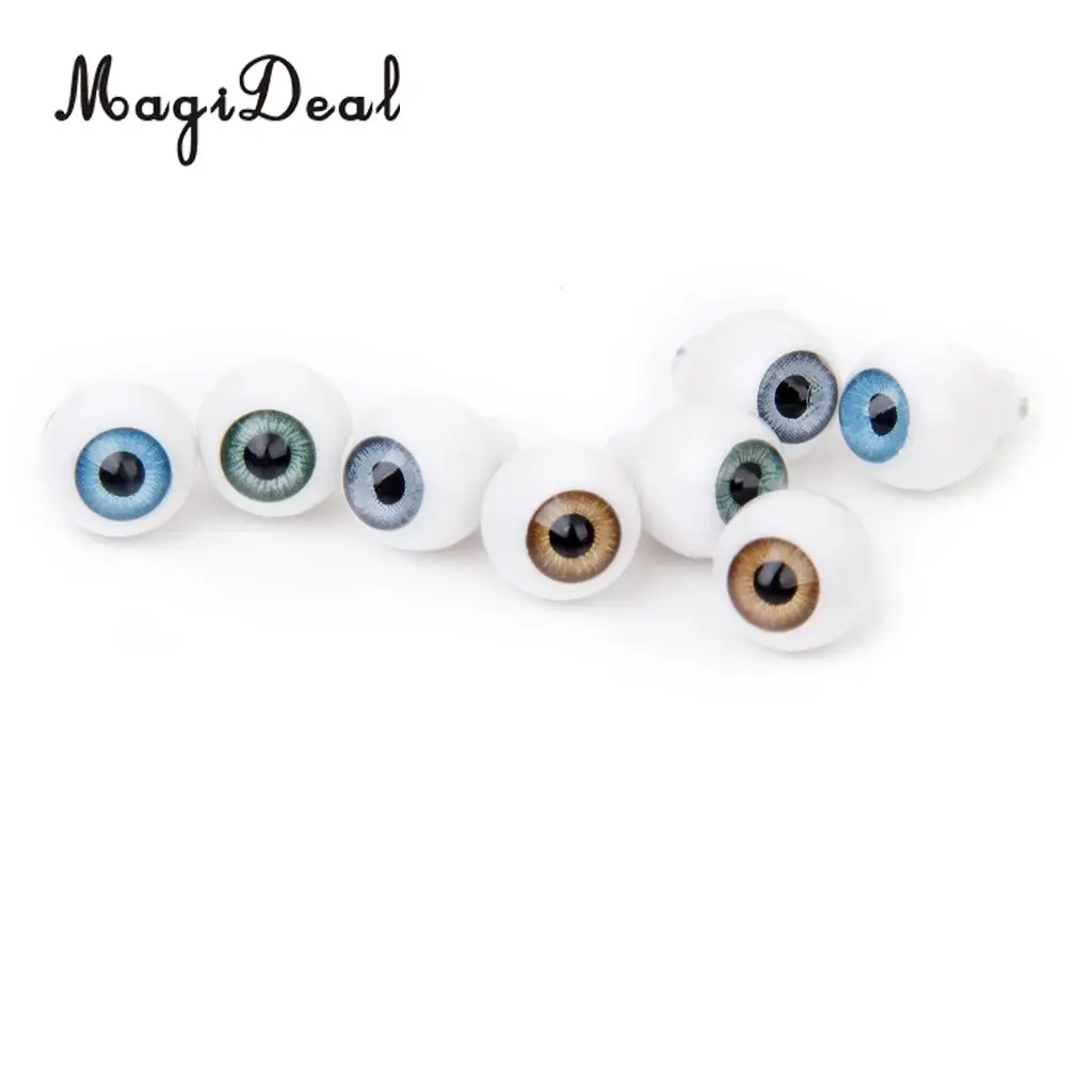 MagiDeal Simulation 4 Pairs Round Acrylic Doll Eyes DIY Eyeballs for Porcelain Dolls Animals Halloween Props Kids Toy 10x7mm
