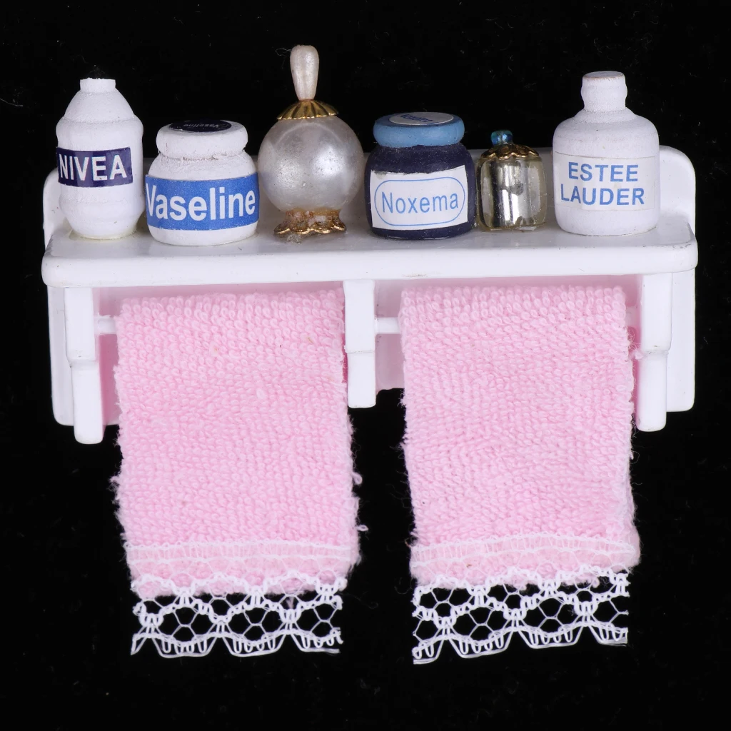 1/12 Dollhouse Miniature Bathroom Kit Wooden Tower Shelf Furniture White