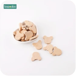 Bopoobo-cuentas de cabeza de oso de madera Natural para hacer joyas, mordedor de madera de haya, cadenas de Clip para mordedores de bebé, 10 piezas