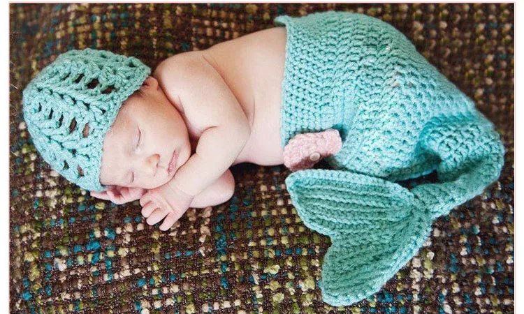 Handmade-Newborn-Photography-Props-Crochet-Infant-Cute-Baby-Hat-Costume-Set-Animal-Mint-Mermaid-Kids-Clothing-Accessories-04