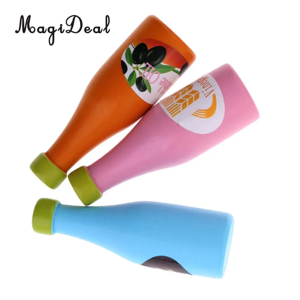 MagiDeal Colorful 3Pcs/Pack Wooden Seasoning Bottles for Children Thinking Ability Pretend Play Food Role Play Game Kitchen Toy 
