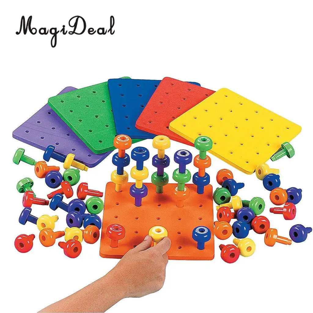 MagiDeal Plastic Sorting Pegboard Travel Toys Kids Child Play 30Pegs Color Recognition Game Learning for Baby Toddler Funny Gift