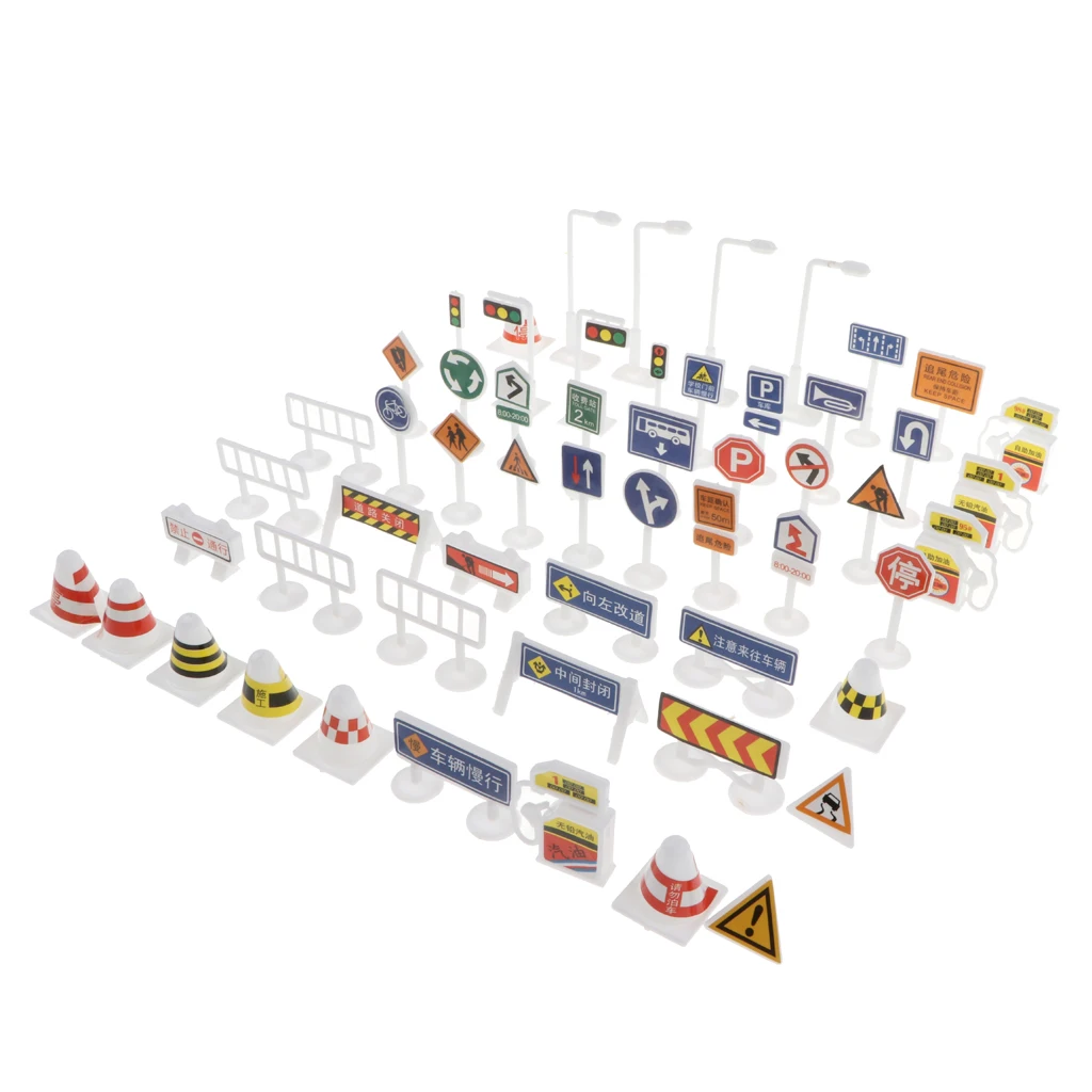 56pcs Block Street Traffic Sign Playset Toy Traffic Knowledge Educational Various street signs and signals Traffic Signs Toys