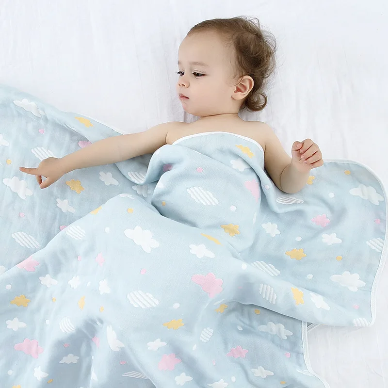 Mantas de muselina para bebés, edredón suave de algodón de gasa de 6 capas para niños, toalla envolvente para recién nacidos, Toalla de baño para niños de 110x110cm - imagen 3