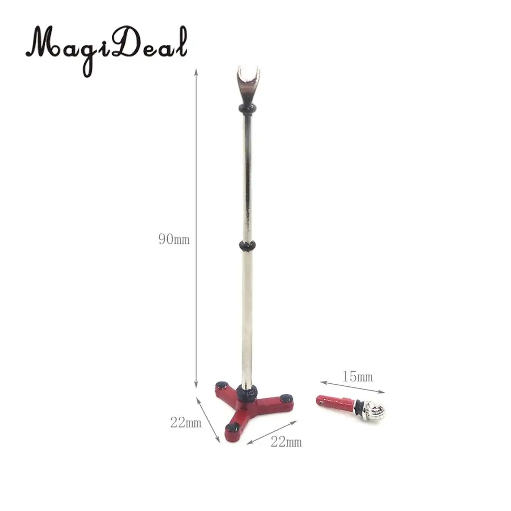 MagiDeal 1/12 Dollhouse Miniature Musical Instrument Alloy Microphone w/ Holder for Dolls House Decor Kids Toy 2Colors 9x2cm