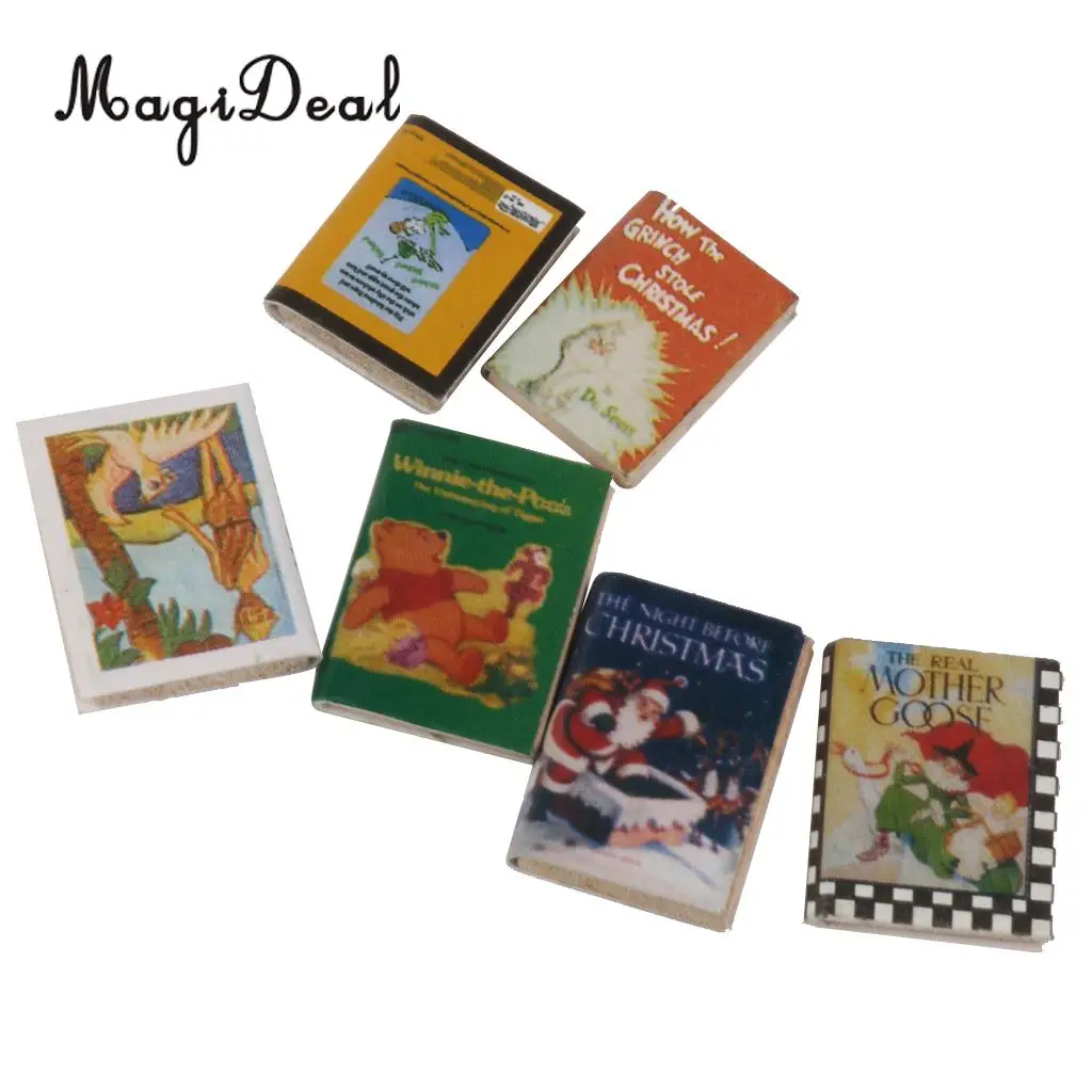 MagiDeal Colorful 6Pcs 1/12 Scale Wooden Miniature Dollhouse Books for Doll Room Box Coffee Shop Table Desk Bookshelf Scenery