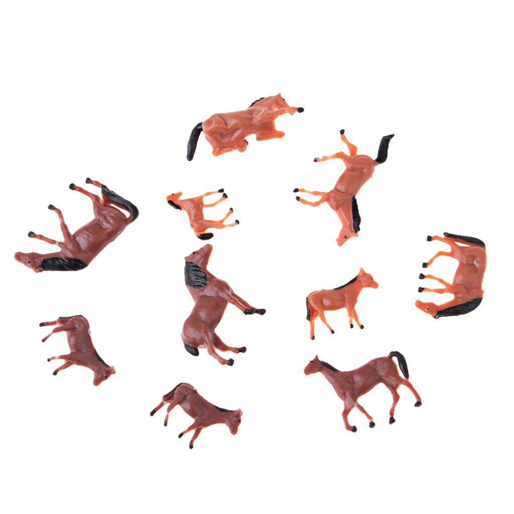10 Pieces 1/87 hot sales hand Painted Farm Animals Model Horse Train Layout Farm for Miniature Model toy kids