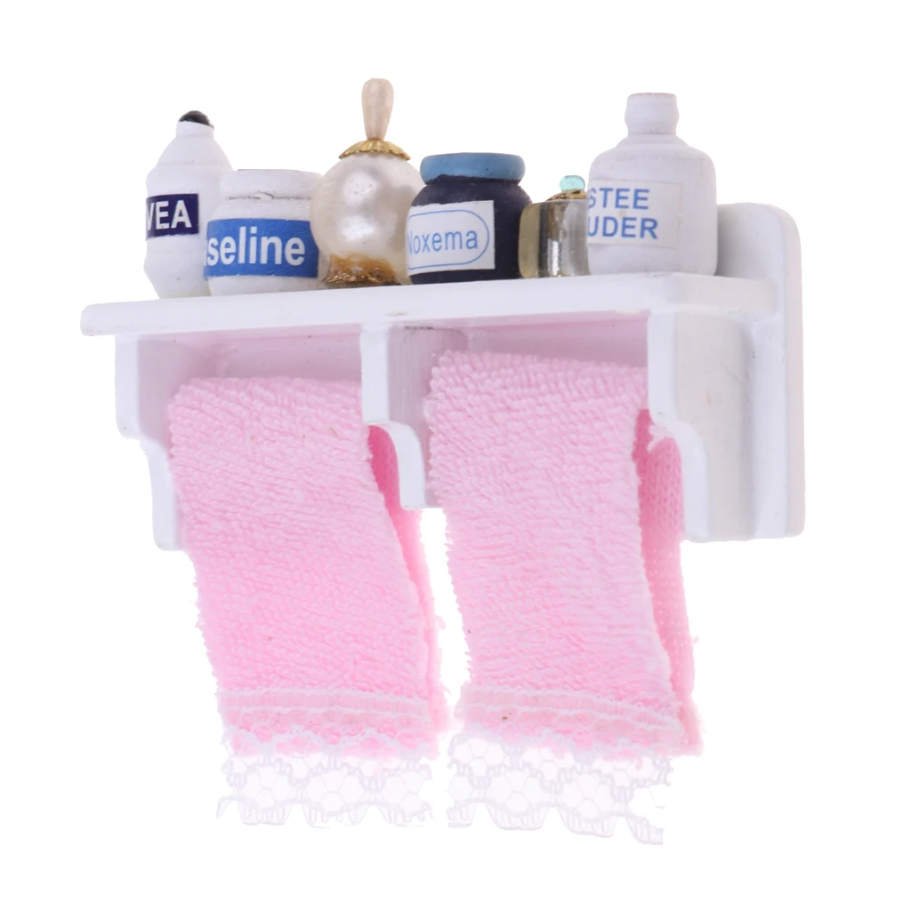 1/12 Dollhouse Miniature Bathroom Kit Wooden Tower Shelf Furniture White