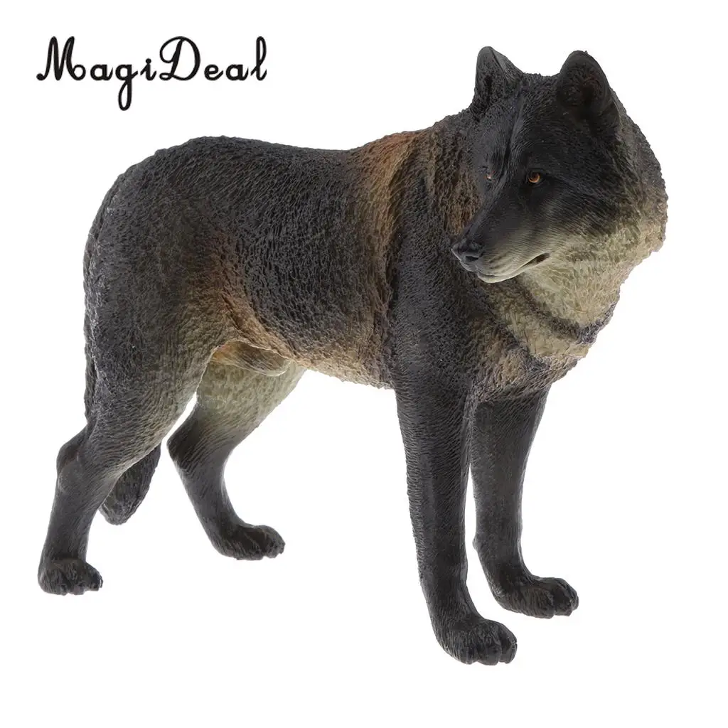 MagiDeal 1Pc PVC Realistic Animal Model Figurine Action Figures Play Set Kids Toy Black Wolf Home Table Pub Decor