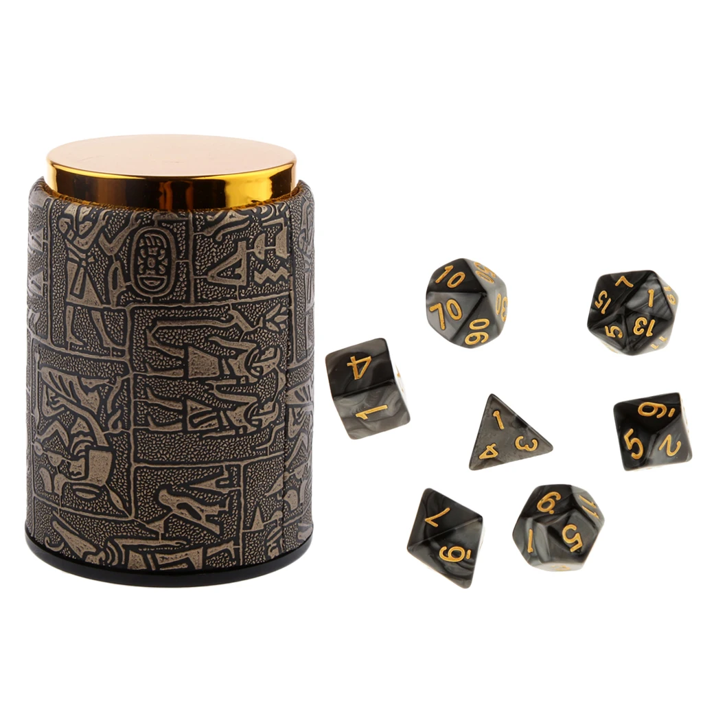 Juego de 7 dados poliédricos con taza de dados para mazmorras y dragones, DND, RPG, MTG (D20, D12, D10, D8, D6, D4), juguetes para fiestas - imagen 2