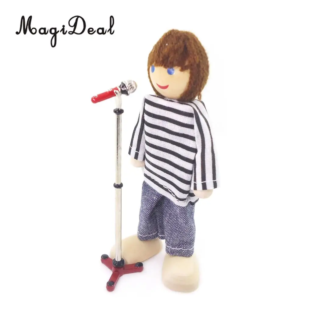 MagiDeal 1/12 Dollhouse Miniature Musical Instrument Alloy Microphone w/ Holder for Dolls House Decor Kids Toy 2Colors 9x2cm