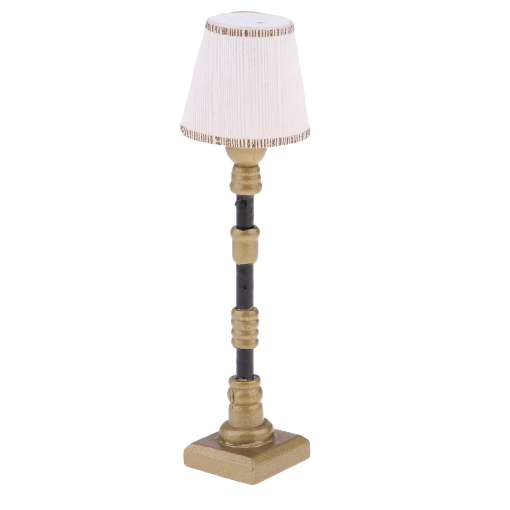 1/12 Dollhouse Miniature Furniture White Lampshade Floor Lamp Light Model Toys