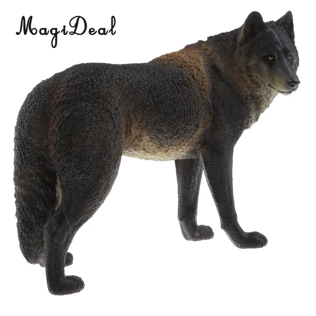 MagiDeal 1Pc PVC Realistic Animal Model Figurine Action Figures Play Set Kids Toy Black Wolf Home Table Pub Decor