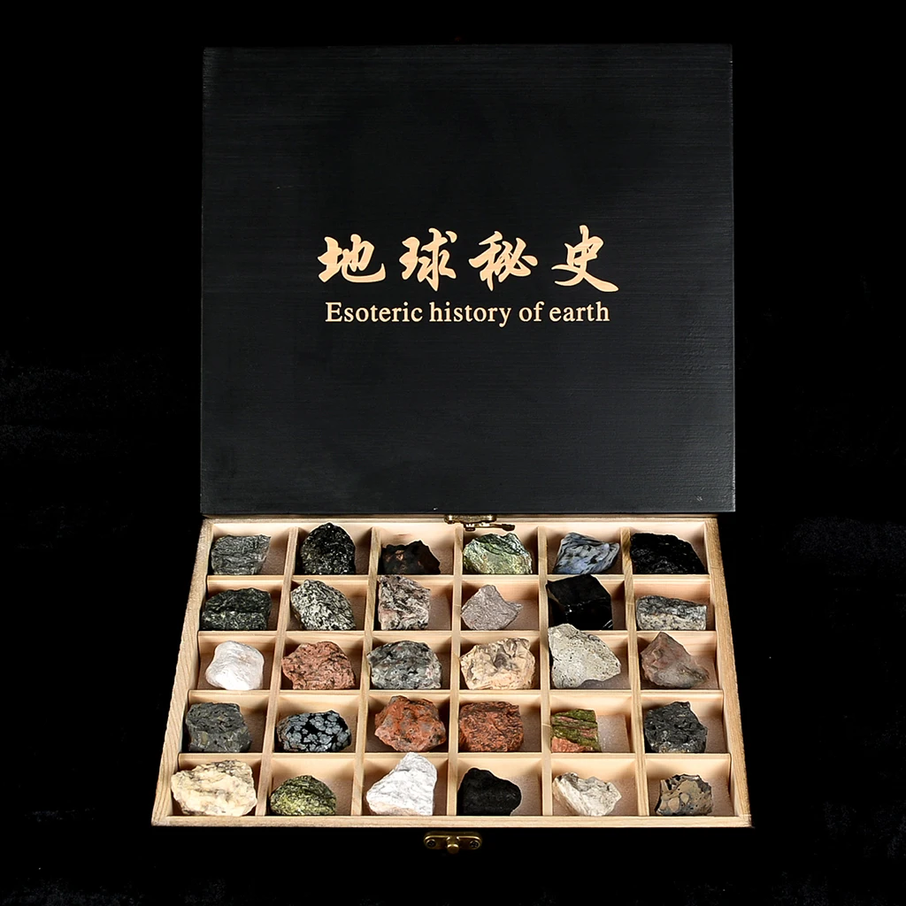 Rock & Mineral Collection - Igneous Rock Set Geology Specimens Earth Science Educational Toy - Wooden Box Of 30pcs Magmatic Rock