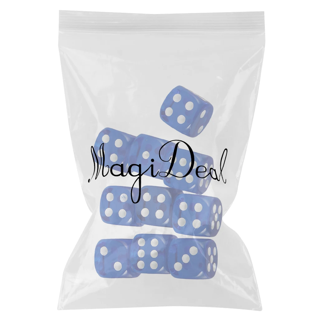 Pack of 10 D6 Dice Sets Acrylic Six-side for D&D TRPG Party Board Game Kids Toys