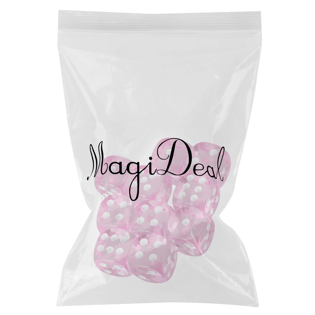 Pack of 10 D6 Dice Sets Acrylic Six-side for D&D TRPG Party Board Game Kids Toys