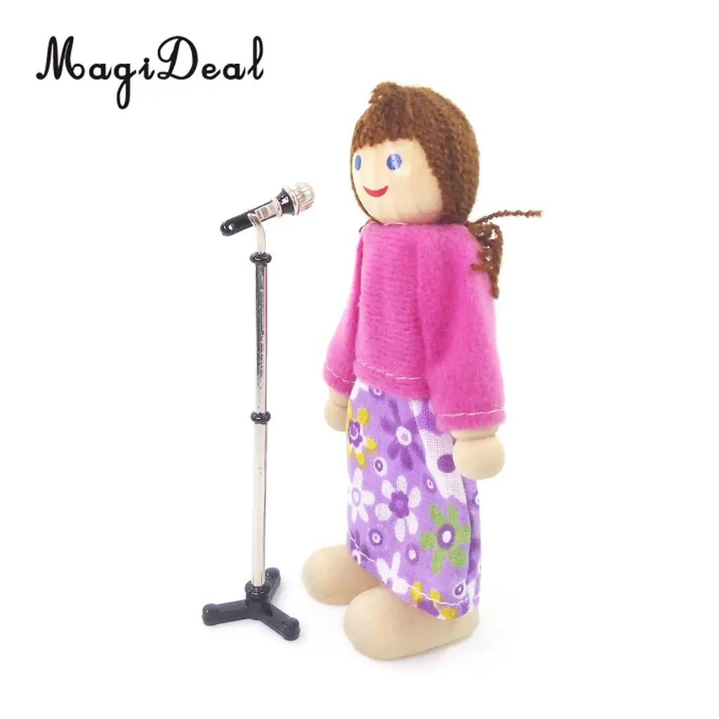 MagiDeal 1/12 Dollhouse Miniature Musical Instrument Alloy Microphone w/ Holder for Dolls House Decor Kids Toy 2Colors 9x2cm