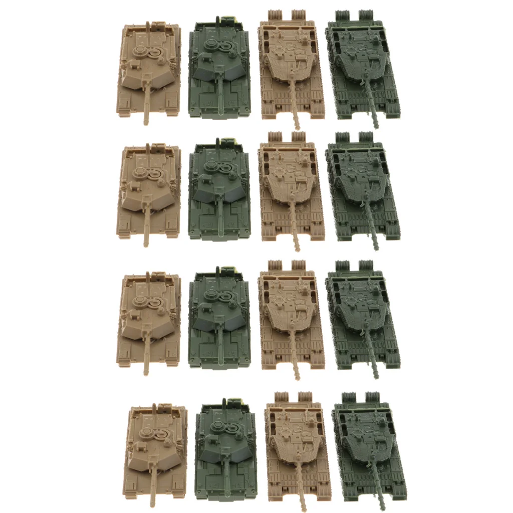 16PCS 1/144 Tank Model 360 Degree Rotatable Fort Model Collections 4D Heavy Tank