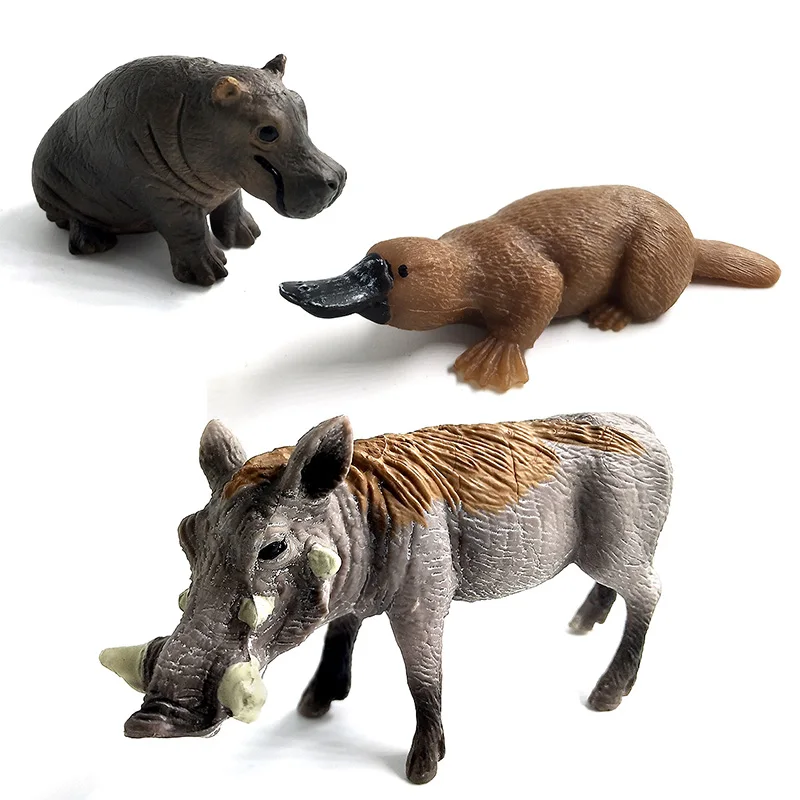 Figuras de animales de hipopótamo, Warthog, chimpancé, oso Polar, ciervo, Mandrill, Lynx, Gibbon, Alpaca, Platypus, accesorios de decoración del hogar - imagen 2