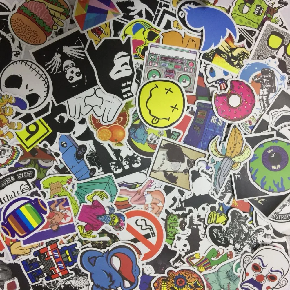 Pegatinas multicolores con diseños de marca