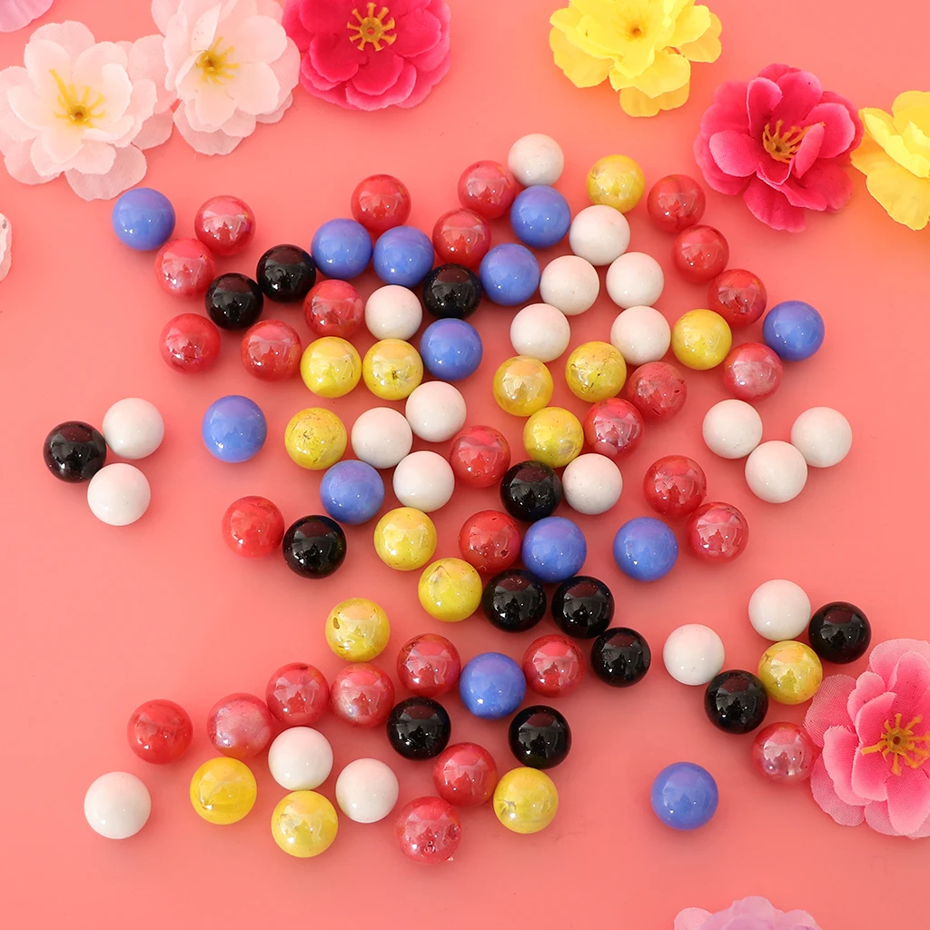 90x 16mm Glass Beads Marbles Ball Run Chinese Checkers Toys Fish Tank Decor